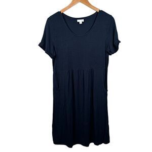 J Jill Midi Dress Smock Tshirt‎ Size Small Short Sleeve Deep Blue Navy Pockets